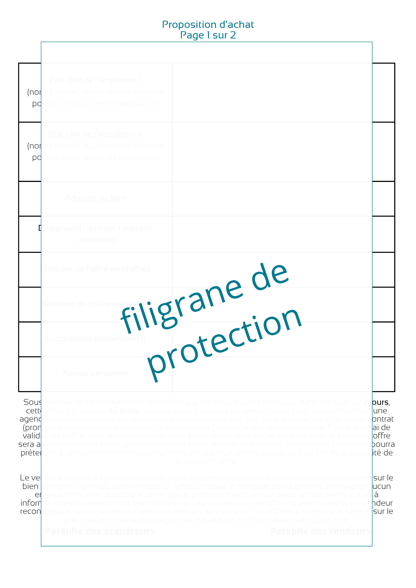 Offre d'achat immobilier